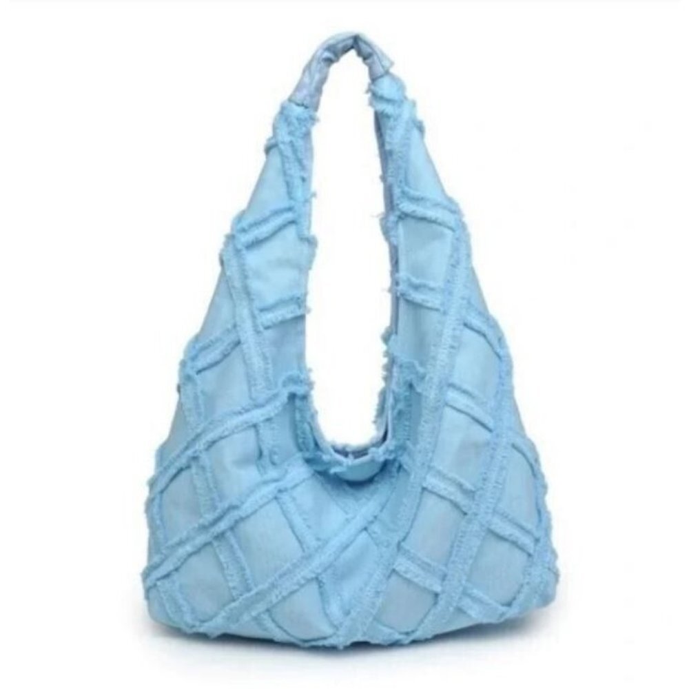 URBAN EXPRESSIONS Barbuda cotton canvas hobo shoulder bag -SKY BLUE